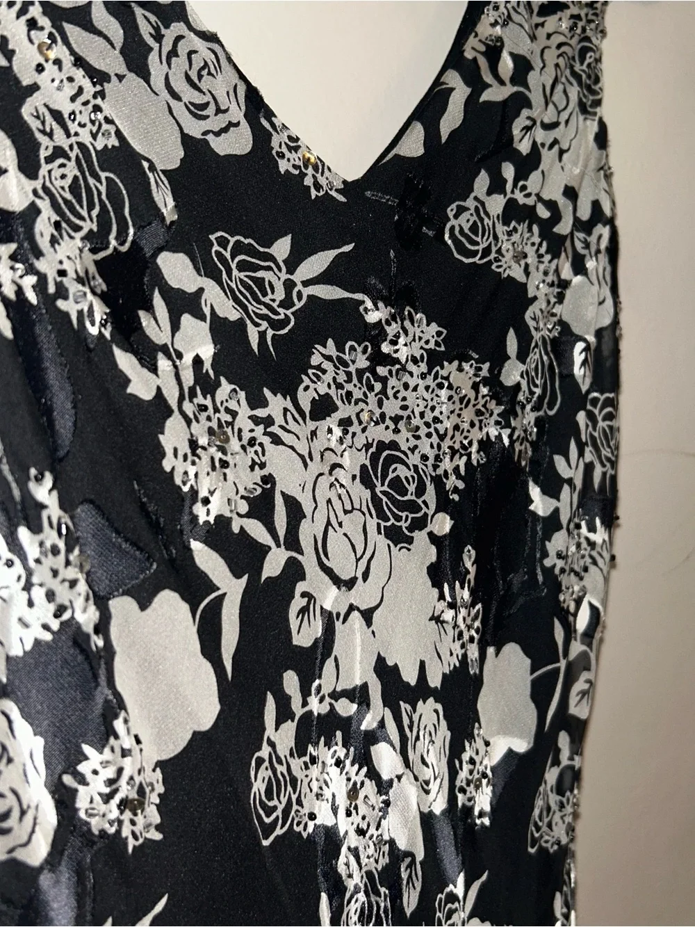 Vintage Silk Petite Alex Evenings black and white floral dress